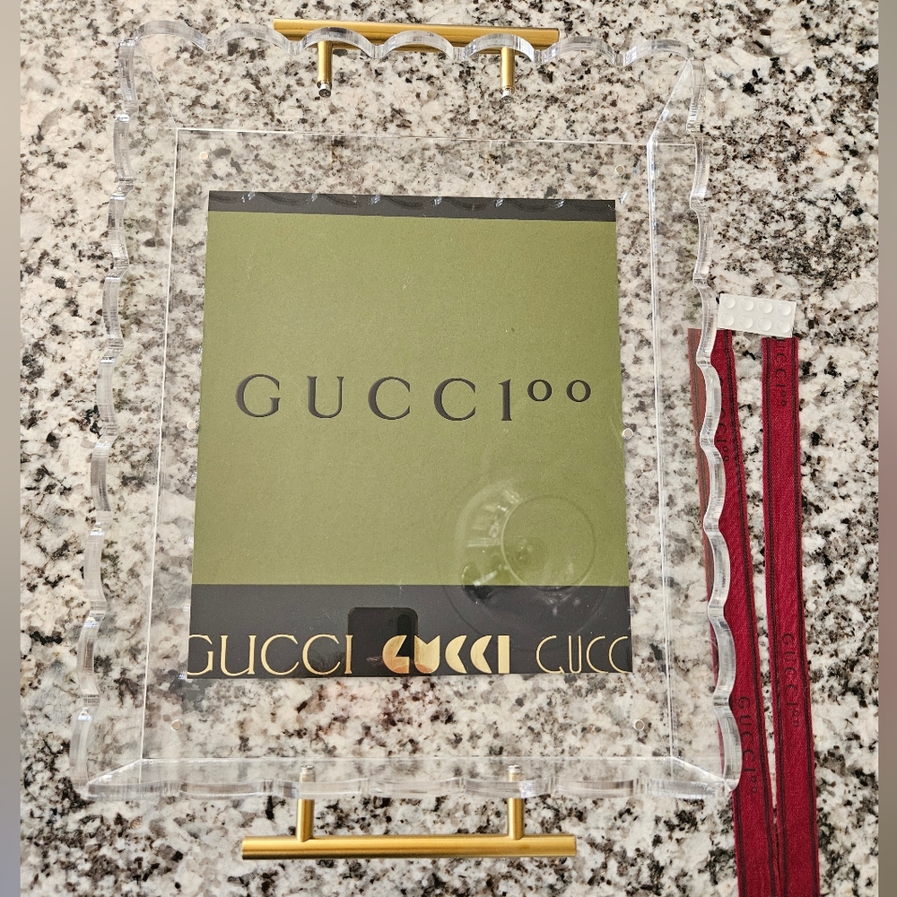 Acrylic Vanity/Serving Tray with Gold Handles